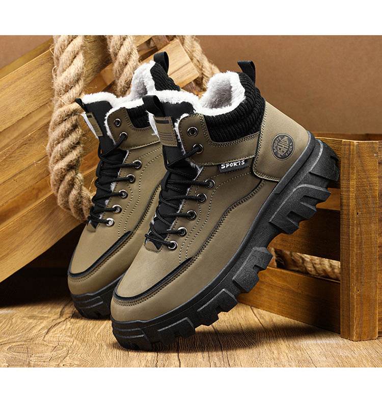 Men's winter suede high top Martin boots men's workwear shoes trendy and versatile thick sole - Faithacle