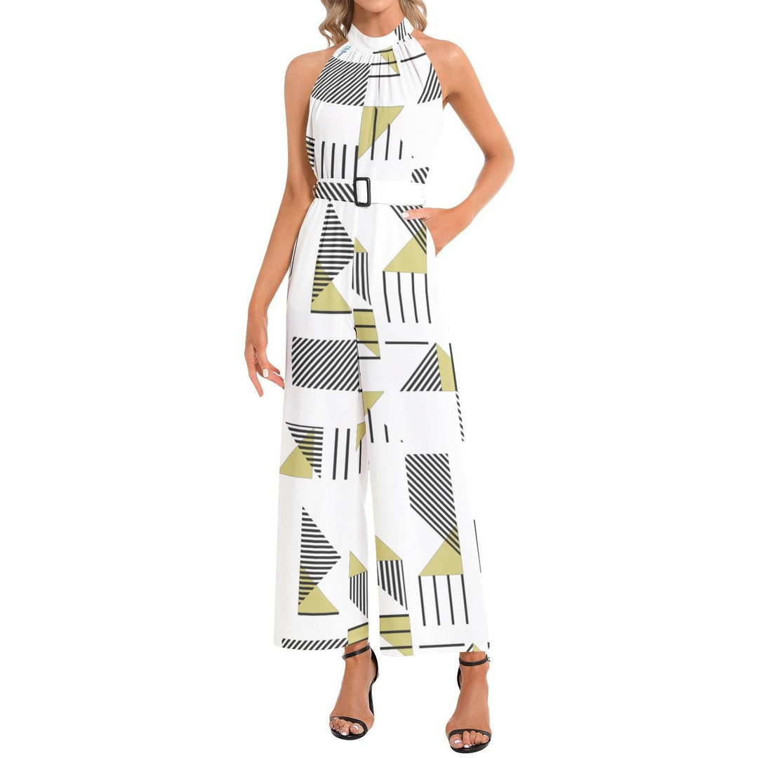 Women's Halter Neck Buckle Belted Jumpsuit - Faithacle
