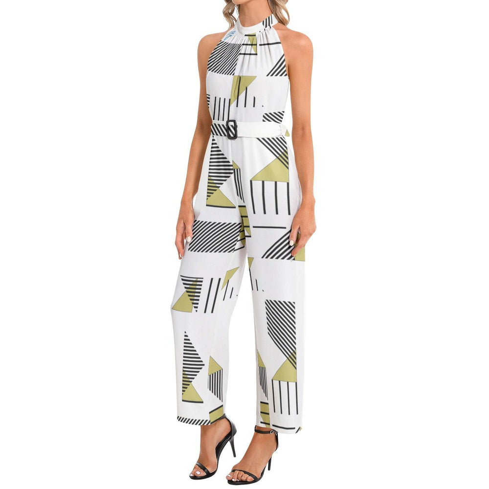 Women's Halter Neck Buckle Belted Jumpsuit - Faithacle