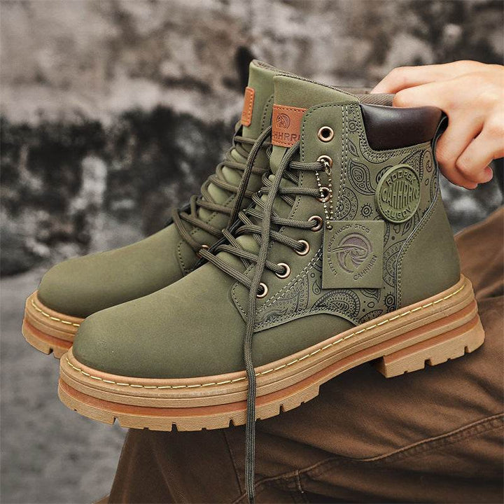 Men's high top Martin boots autumn and winter outdoor casual workwear shoes retro frosted surface thick soled yellow boots - Faithacle