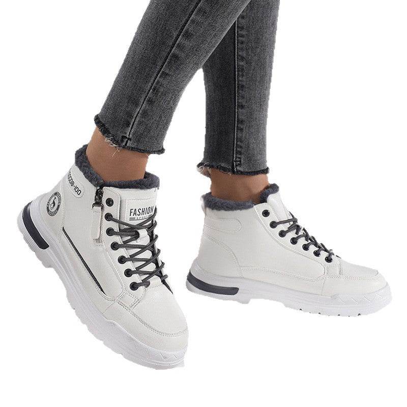 Women's Winter Leather Fleece Lined Warm Cotton Shoes Casual Outdoor Snow Boots - Faithacle