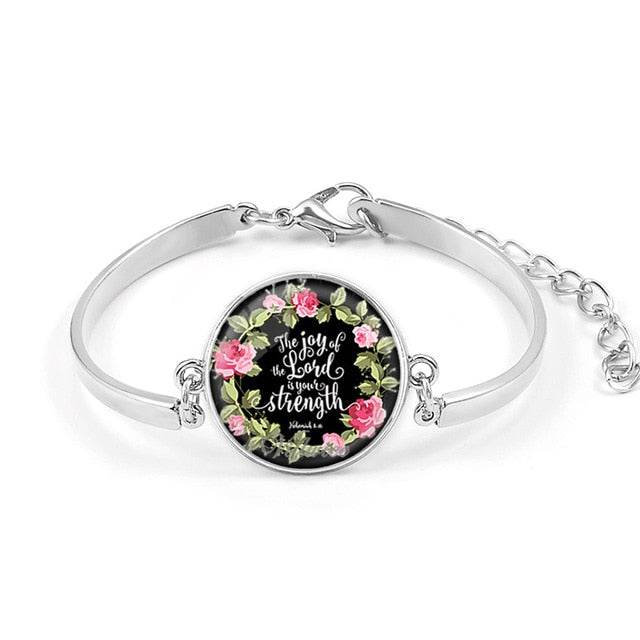 Handmade Bible Verse Bracelet Art Glass Dome Charms Bracelet Scripture Quote Jewelry Christian Party Favor Gifts - Faithacle