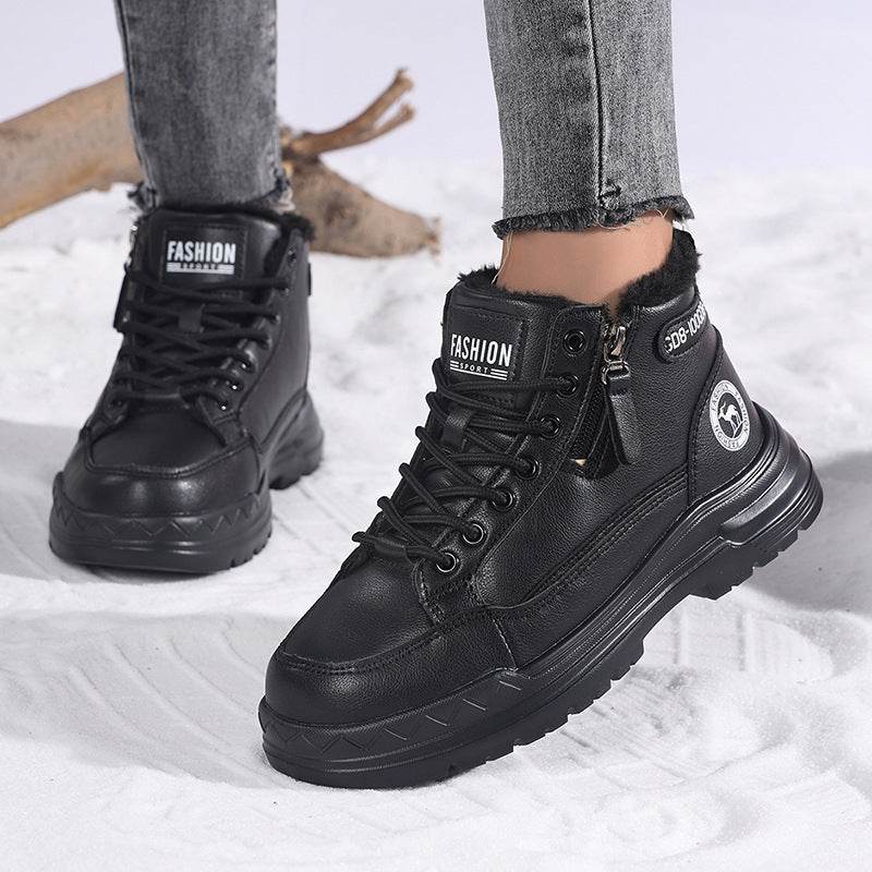 Women's Winter Leather Fleece Lined Warm Cotton Shoes Casual Outdoor Snow Boots - Faithacle