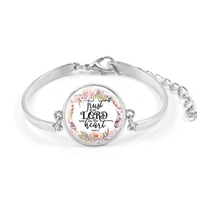 Handmade Bible Verse Bracelet Art Glass Dome Charms Bracelet Scripture Quote Jewelry Christian Party Favor Gifts - Faithacle