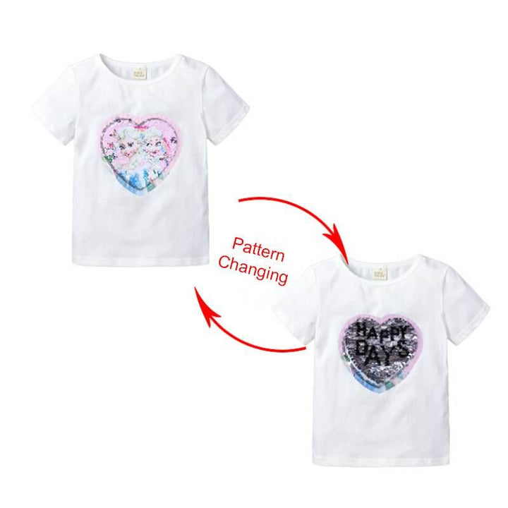 Kids Girls T shirts Summer Elsa Sequins For Spiderman T shirt Face Change Boys T Shirts New Children Tops Shirt Clothes 2-8Yrs - Faithacle