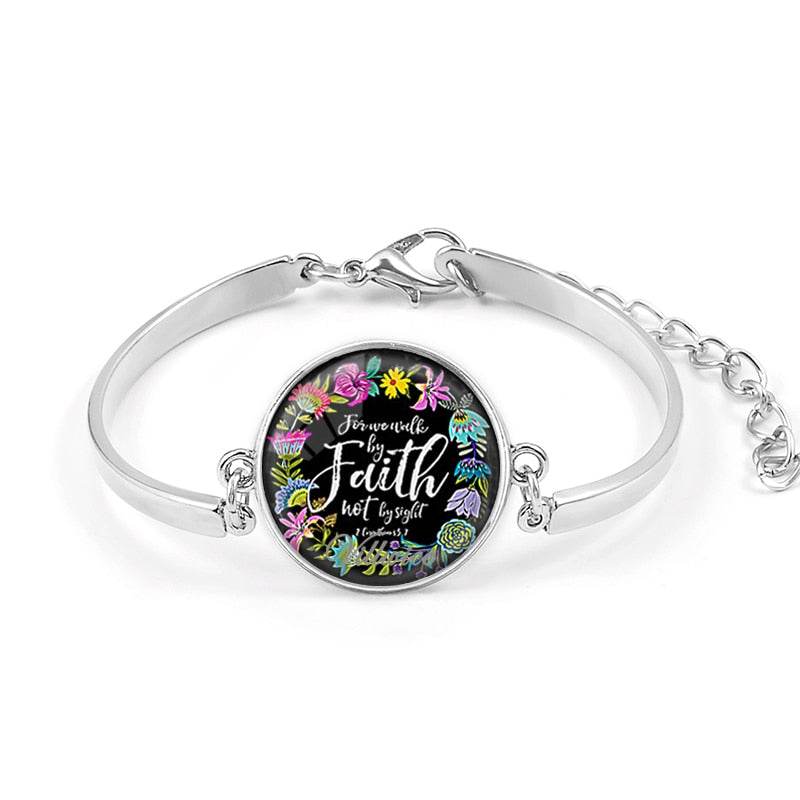 Handmade Bible Verse Bracelet Art Glass Dome Charms Bracelet Scripture Quote Jewelry Christian Party Favor Gifts - Faithacle
