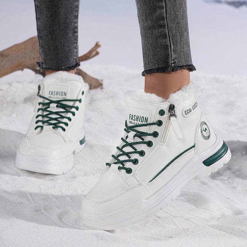 Women's Winter Leather Fleece Lined Warm Cotton Shoes Casual Outdoor Snow Boots - Faithacle