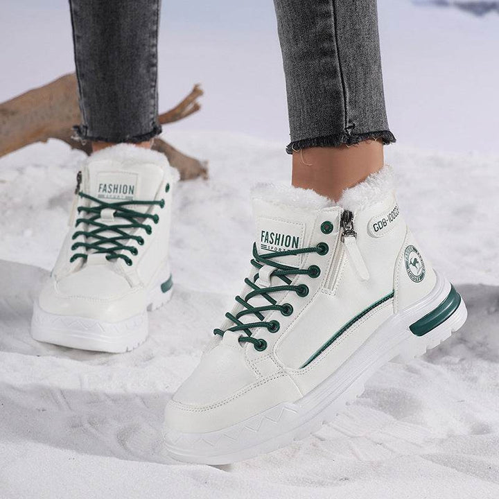Women's Winter Leather Fleece Lined Warm Cotton Shoes Casual Outdoor Snow Boots - Faithacle
