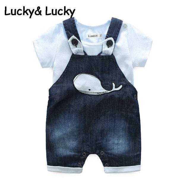 Bebes Newborn clothes cotton letter printed t-shirt with demin overalls baby boys clothes summer children clothing - Faithacle