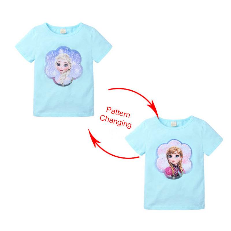 Kids Girls T shirts Summer Elsa Sequins For Spiderman T shirt Face Change Boys T Shirts New Children Tops Shirt Clothes 2-8Yrs - Faithacle