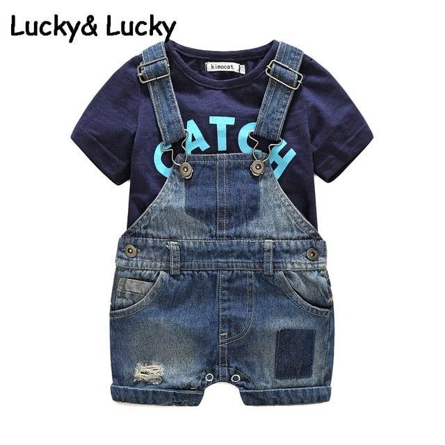 Bebes Newborn clothes cotton letter printed t-shirt with demin overalls baby boys clothes summer children clothing - Faithacle