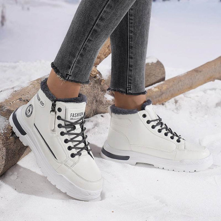 Women's Winter Leather Fleece Lined Warm Cotton Shoes Casual Outdoor Snow Boots - Faithacle