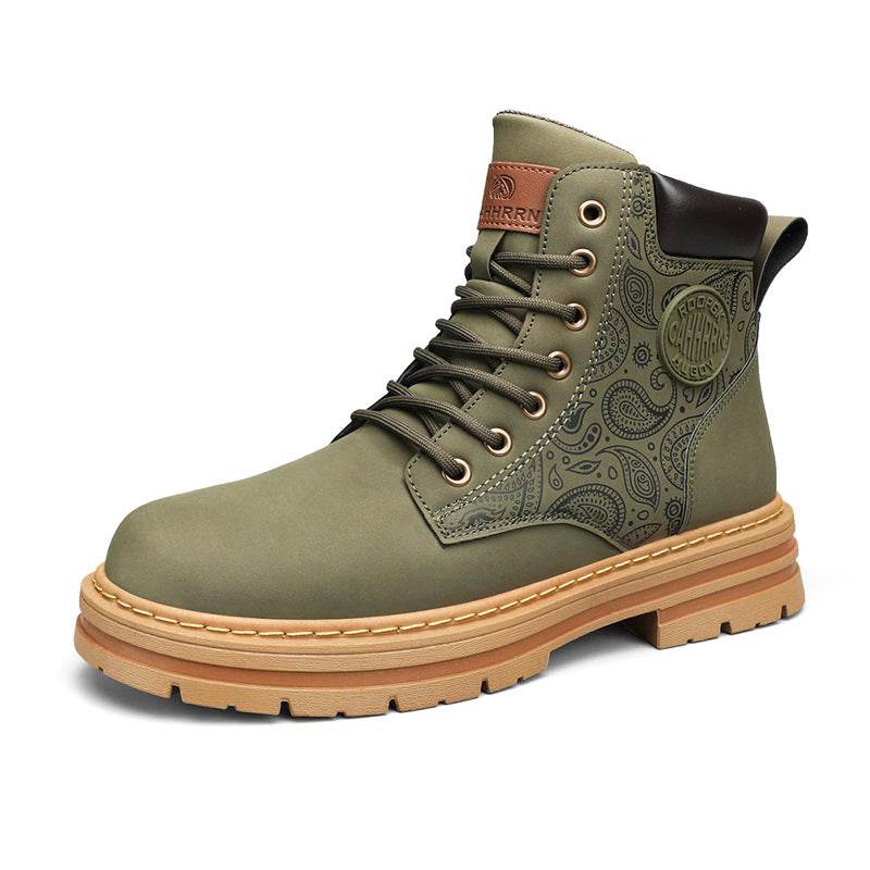 Men's high top Martin boots autumn and winter outdoor casual workwear shoes retro frosted surface thick soled yellow boots - Faithacle