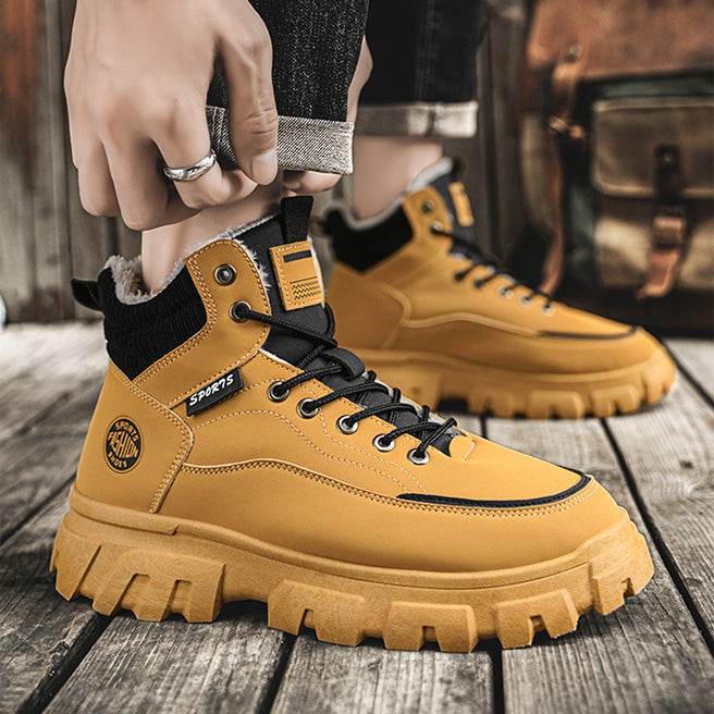 Men's winter suede high top Martin boots men's workwear shoes trendy and versatile thick sole - Faithacle