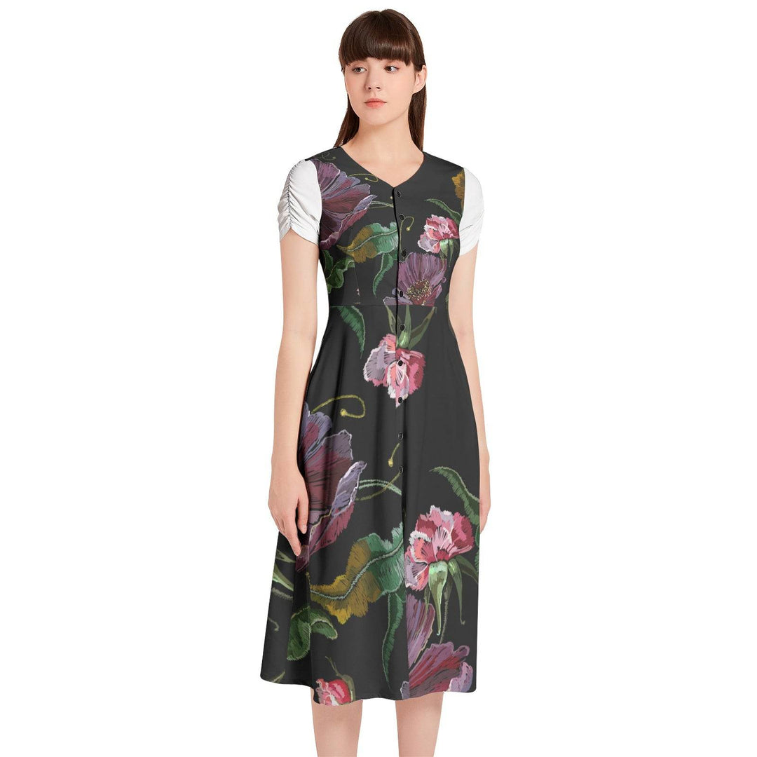 women's Puff Sleeve Button Through Dress - Faithacle