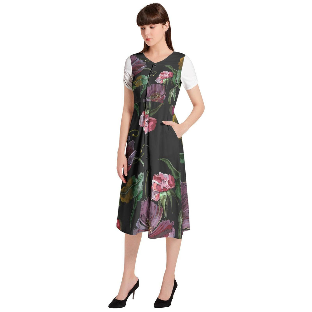women's Puff Sleeve Button Through Dress - Faithacle