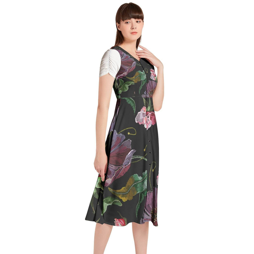 women's Puff Sleeve Button Through Dress - Faithacle