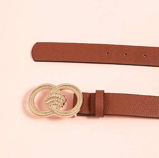 Double ring brown lychee pattern women belt - Faithacle