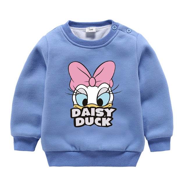 Jargazol Baby Girl Clothes Autumn Winter Fleece Sweatshirt Cartoon Duck Printed Todder Boy Tops Children Cotton Kids Shirt - Faithacle