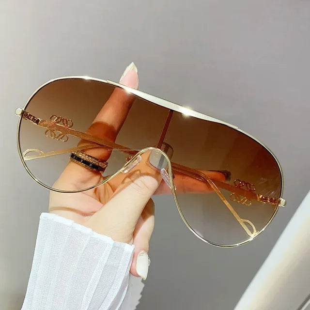 Metal one-piece sunglasses, one-piece large-frame sports goggles, cycling windproof sunglasses, men's and women's advanced sense - Faithacle