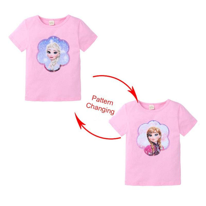 Kids Girls T shirts Summer Elsa Sequins For Spiderman T shirt Face Change Boys T Shirts New Children Tops Shirt Clothes 2-8Yrs - Faithacle