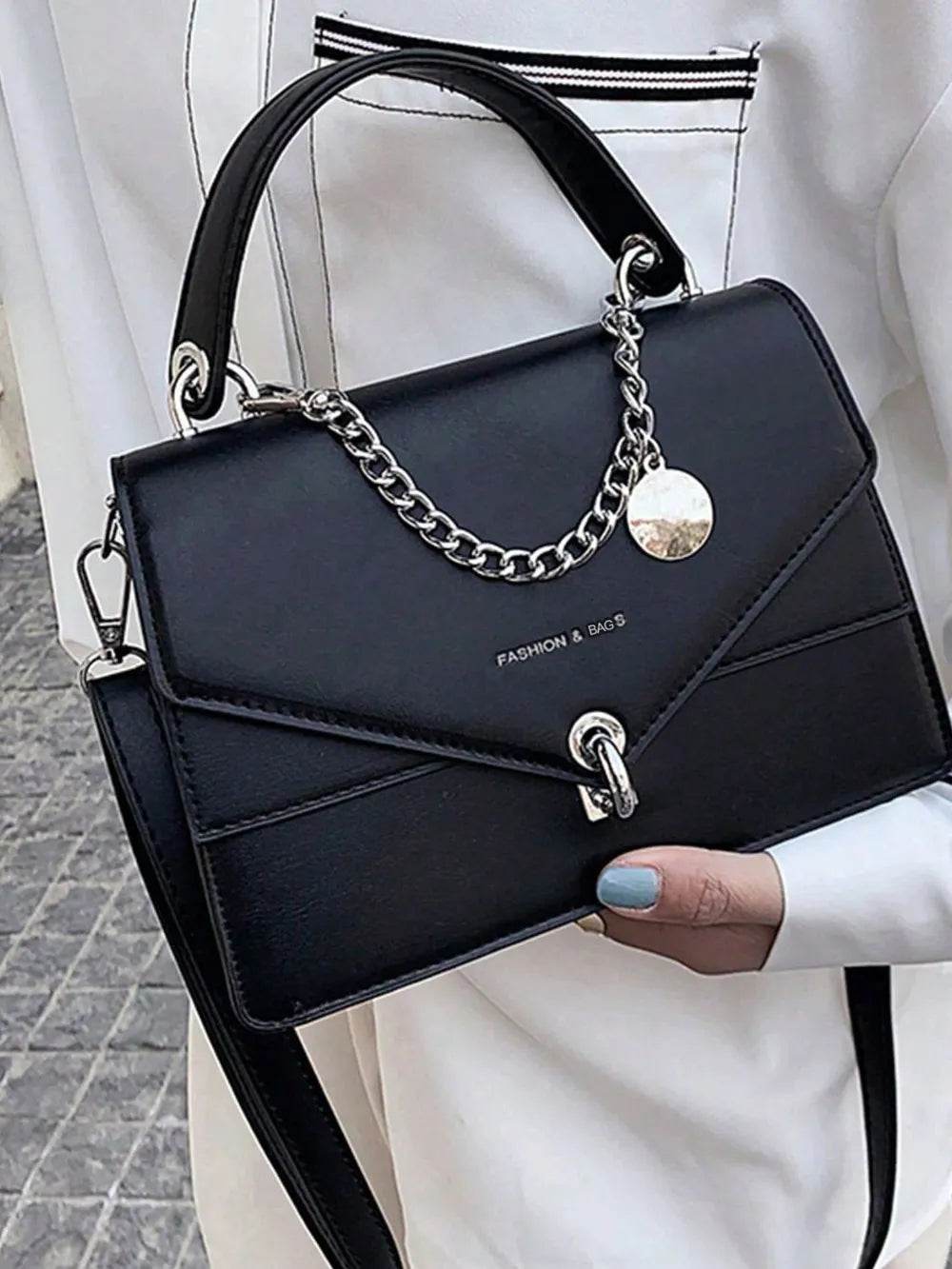 Chain PU Leather Detachable Shoulder Strap Handbag - Faithacle