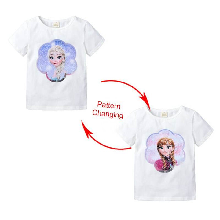 Kids Girls T shirts Summer Elsa Sequins For Spiderman T shirt Face Change Boys T Shirts New Children Tops Shirt Clothes 2-8Yrs - Faithacle