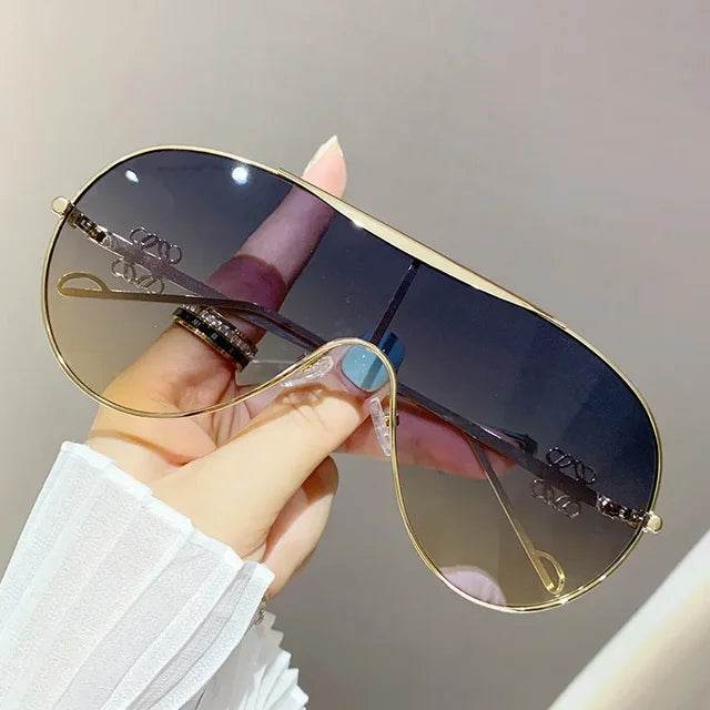 Metal one-piece sunglasses, one-piece large-frame sports goggles, cycling windproof sunglasses, men's and women's advanced sense - Faithacle