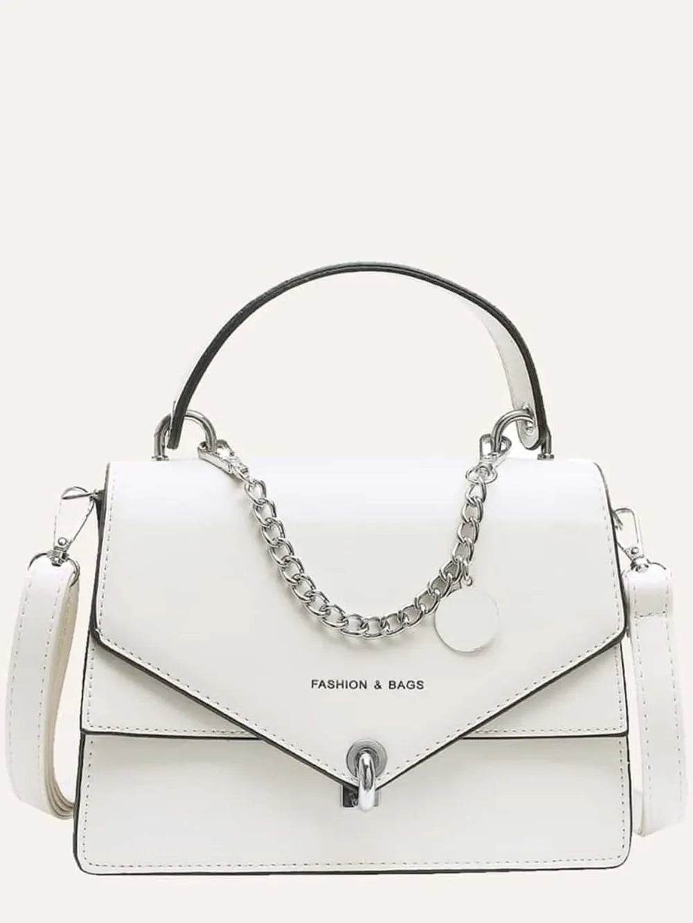 Chain PU Leather Detachable Shoulder Strap Handbag - Faithacle