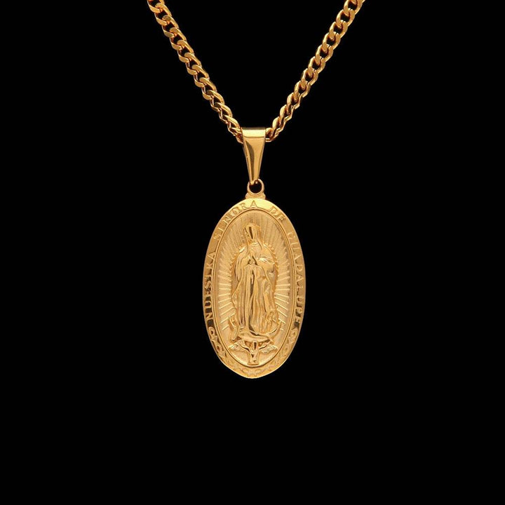 Catholic Religious Virgin Mary Necklace Pendant Stainless Steel Gold Color Cross Medallion Necklace - Faithacle