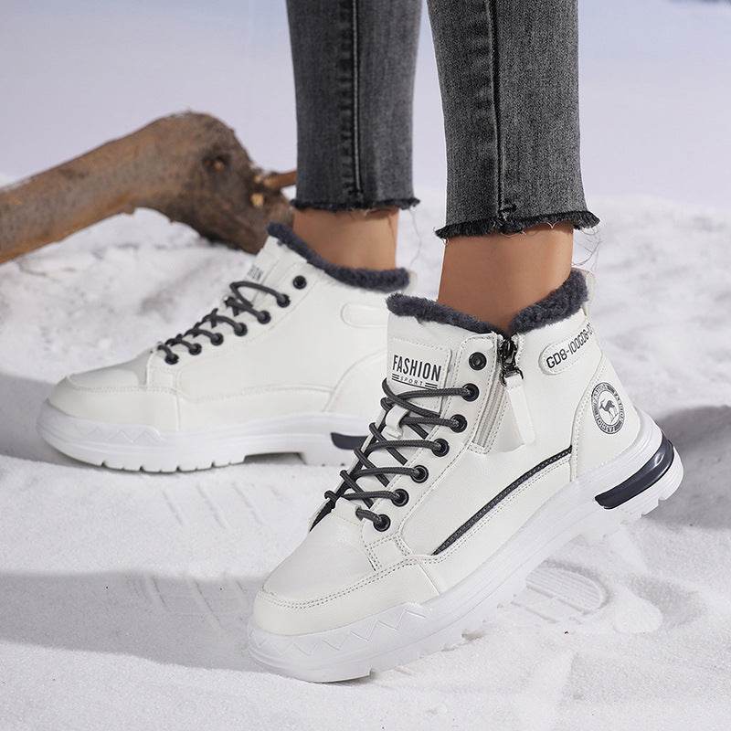 Women's Winter Leather Fleece Lined Warm Cotton Shoes Casual Outdoor Snow Boots - Faithacle