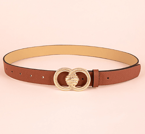 Double ring brown lychee pattern women belt - Faithacle