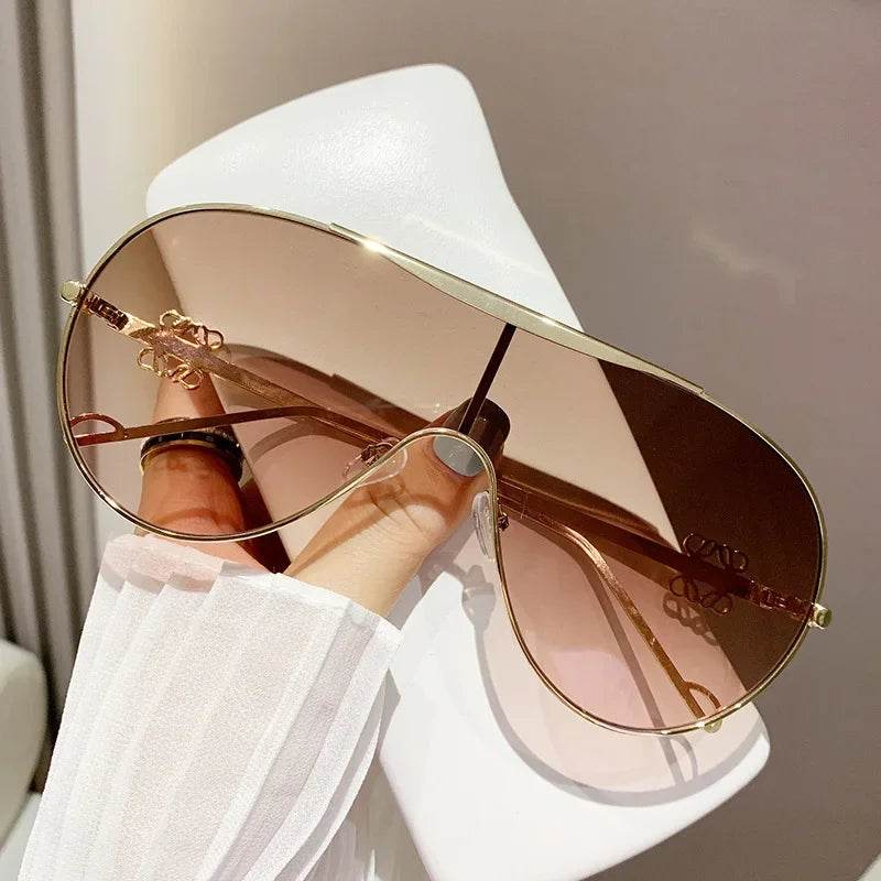 Metal one-piece sunglasses, one-piece large-frame sports goggles, cycling windproof sunglasses, men's and women's advanced sense - Faithacle