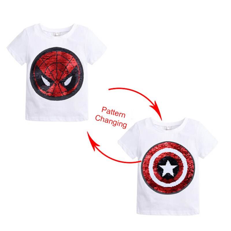 Kids Girls T shirts Summer Elsa Sequins For Spiderman T shirt Face Change Boys T Shirts New Children Tops Shirt Clothes 2-8Yrs - Faithacle