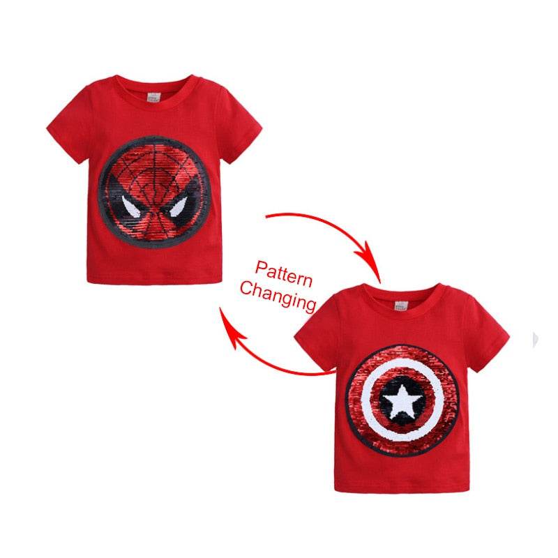 Kids Girls T shirts Summer Elsa Sequins For Spiderman T shirt Face Change Boys T Shirts New Children Tops Shirt Clothes 2-8Yrs - Faithacle