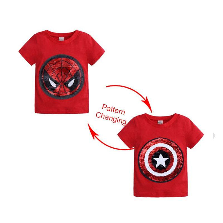Kids Girls T shirts Summer Elsa Sequins For Spiderman T shirt Face Change Boys T Shirts New Children Tops Shirt Clothes 2-8Yrs - Faithacle