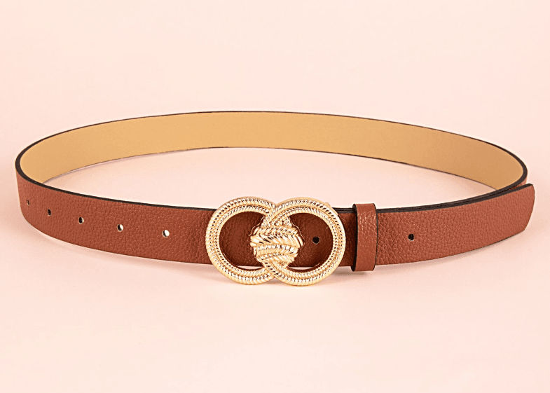 Double ring brown lychee pattern women belt - Faithacle