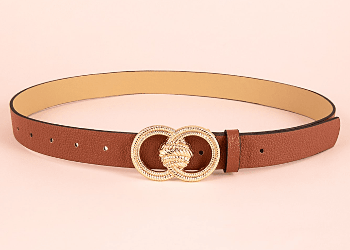 Double ring brown lychee pattern women belt - Faithacle