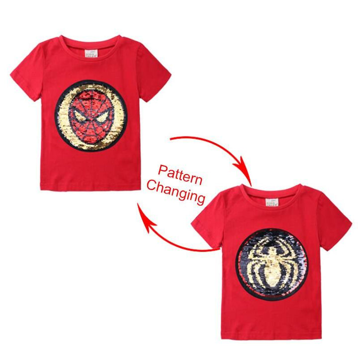 Kids Girls T shirts Summer Elsa Sequins For Spiderman T shirt Face Change Boys T Shirts New Children Tops Shirt Clothes 2-8Yrs - Faithacle