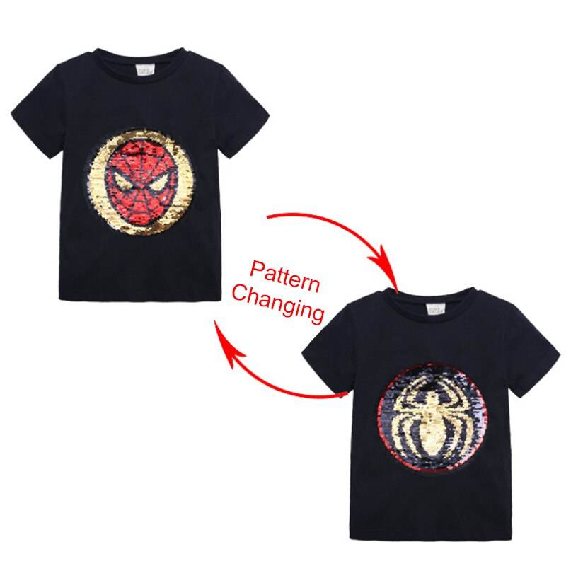 Kids Girls T shirts Summer Elsa Sequins For Spiderman T shirt Face Change Boys T Shirts New Children Tops Shirt Clothes 2-8Yrs - Faithacle