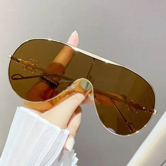 Metal one-piece sunglasses, one-piece large-frame sports goggles, cycling windproof sunglasses, men's and women's advanced sense - Faithacle