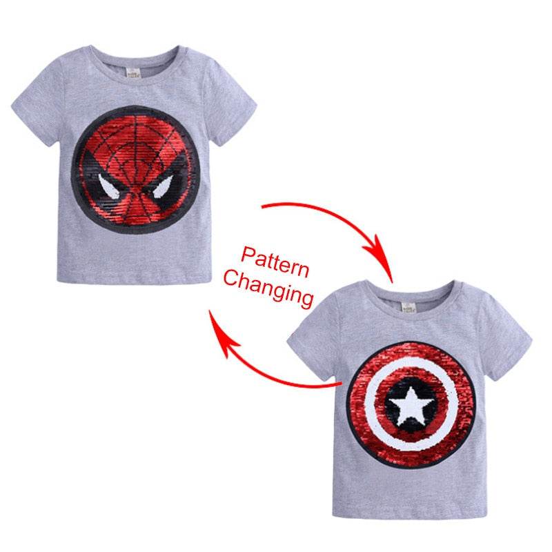Kids Girls T shirts Summer Elsa Sequins For Spiderman T shirt Face Change Boys T Shirts New Children Tops Shirt Clothes 2-8Yrs - Faithacle