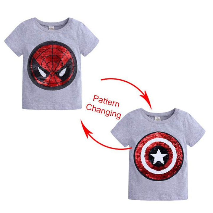 Kids Girls T shirts Summer Elsa Sequins For Spiderman T shirt Face Change Boys T Shirts New Children Tops Shirt Clothes 2-8Yrs - Faithacle