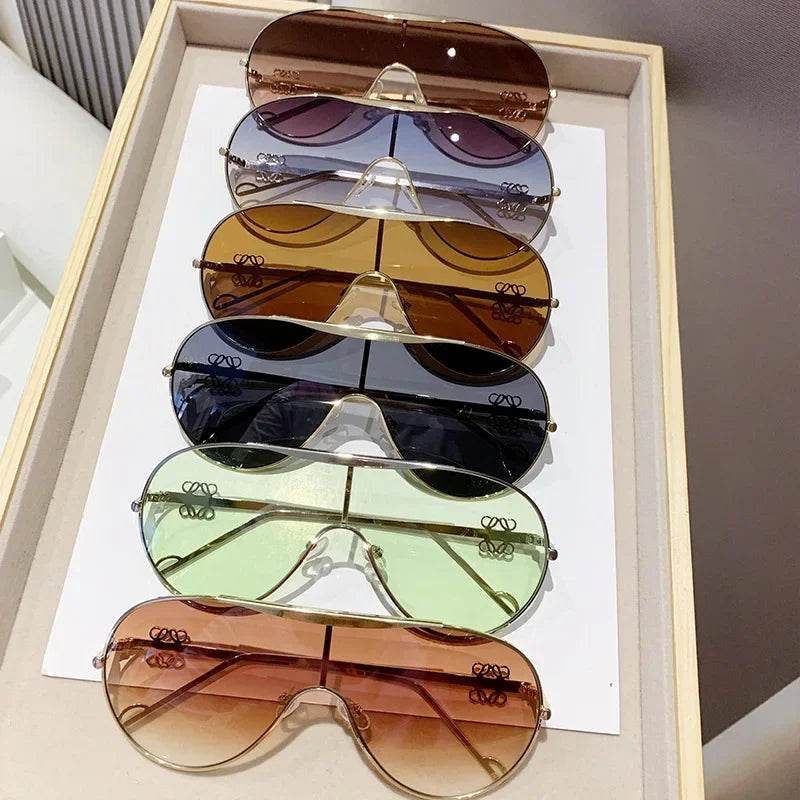 Metal one-piece sunglasses, one-piece large-frame sports goggles, cycling windproof sunglasses, men's and women's advanced sense - Faithacle