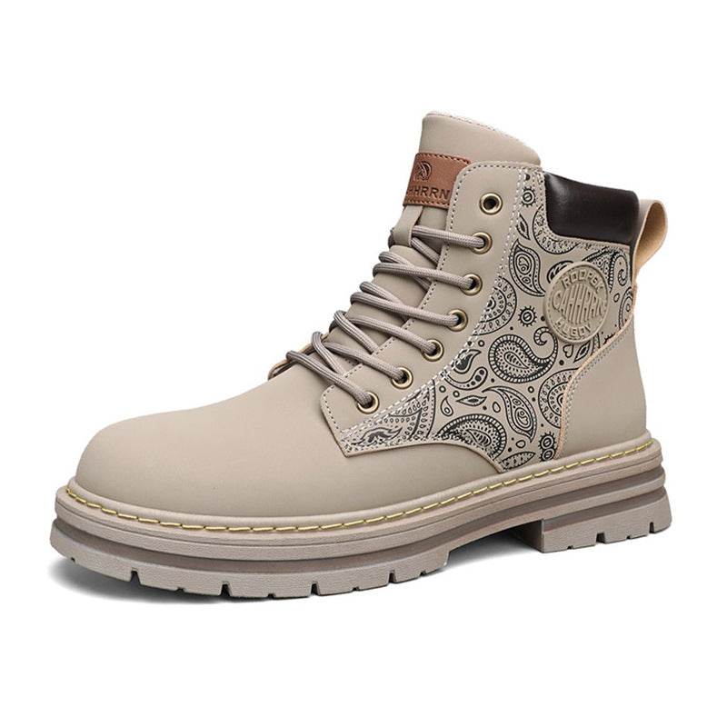 Men's high top Martin boots autumn and winter outdoor casual workwear shoes retro frosted surface thick soled yellow boots - Faithacle