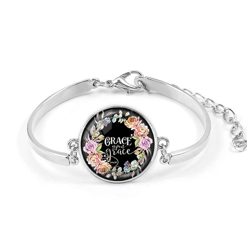 Handmade Bible Verse Bracelet Art Glass Dome Charms Bracelet Scripture Quote Jewelry Christian Party Favor Gifts - Faithacle