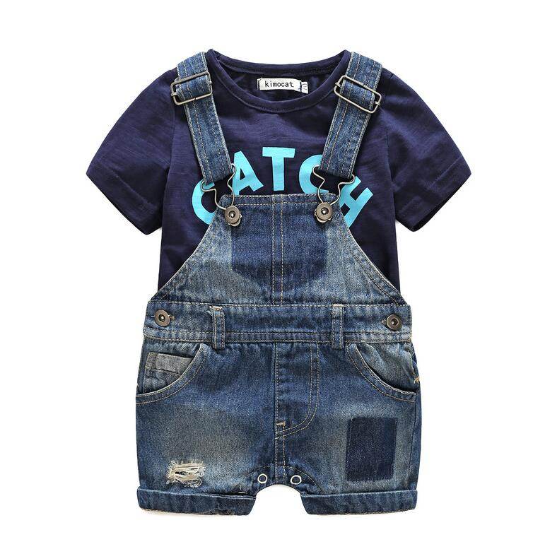 Bebes Newborn clothes cotton letter printed t-shirt with demin overalls baby boys clothes summer children clothing - Faithacle