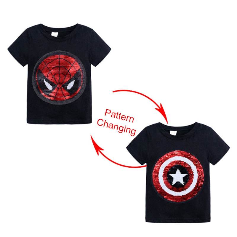 Kids Girls T shirts Summer Elsa Sequins For Spiderman T shirt Face Change Boys T Shirts New Children Tops Shirt Clothes 2-8Yrs - Faithacle