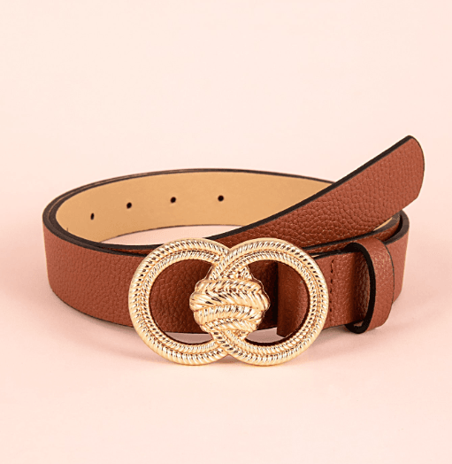 Double ring brown lychee pattern women belt - Faithacle