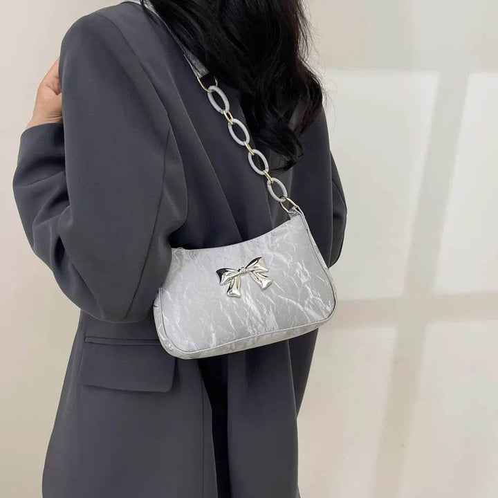 Bow PU Leather Chain Women's Shoulder Bag - Faithacle